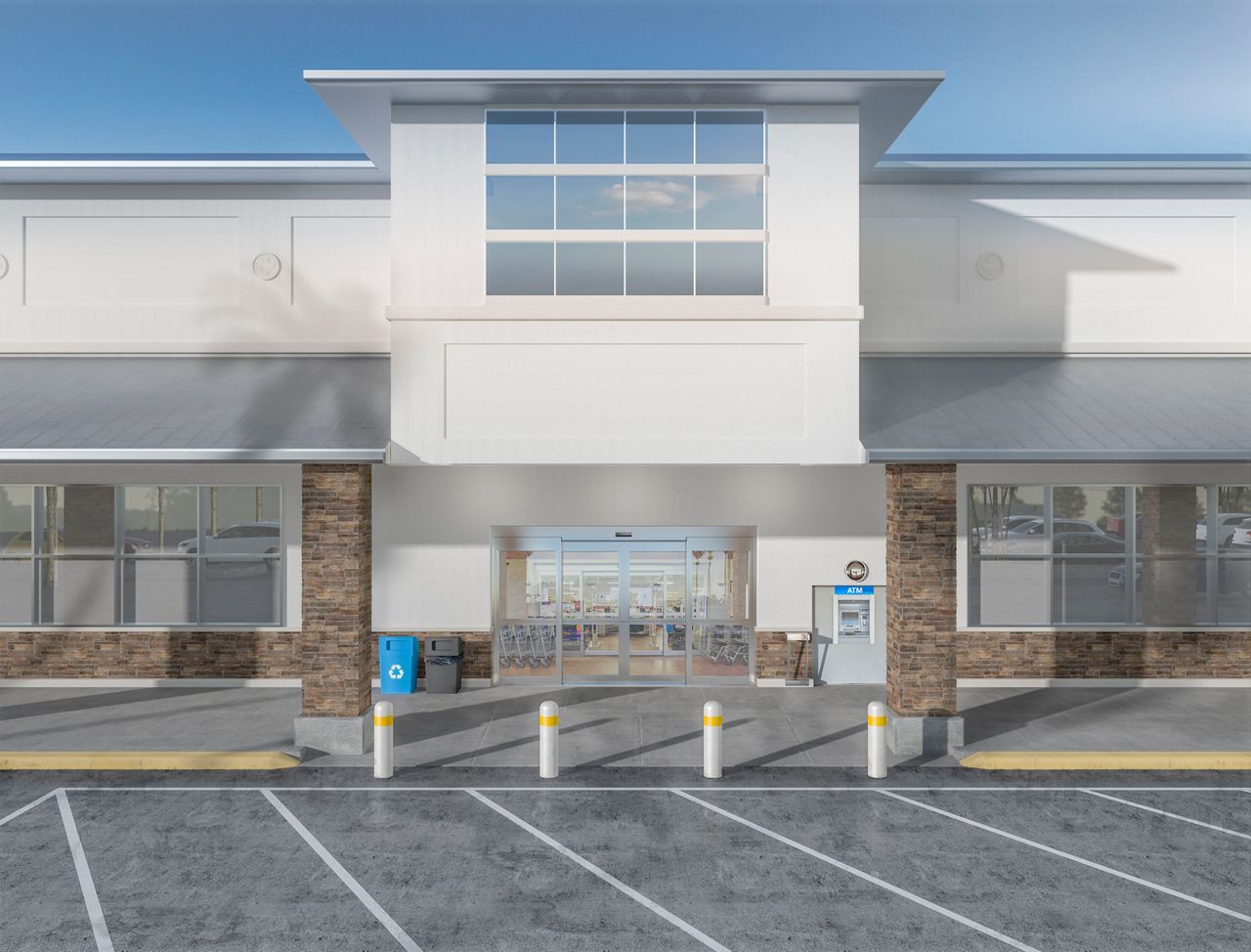 Grocery store exterior with a Windcord 5400 sliding door.