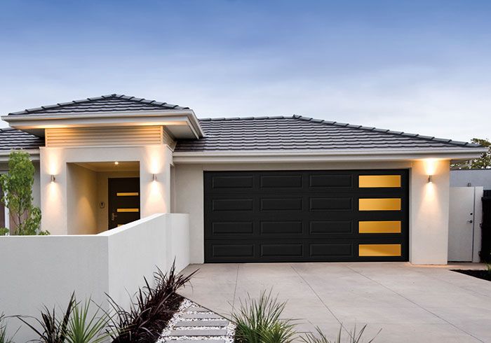 Olympus Black Log Panel Mosaic Garage Door