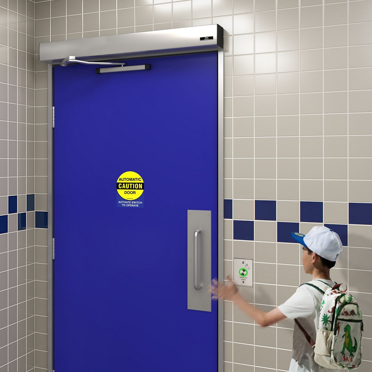 HA8-LP used on a restroom door with a wave to open