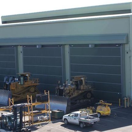 hangar doors at a working space at RG Tanna Coal Terminal in Queensland, Australia