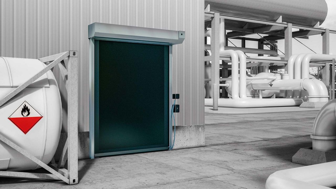 A black Atex door in an explosive environment.