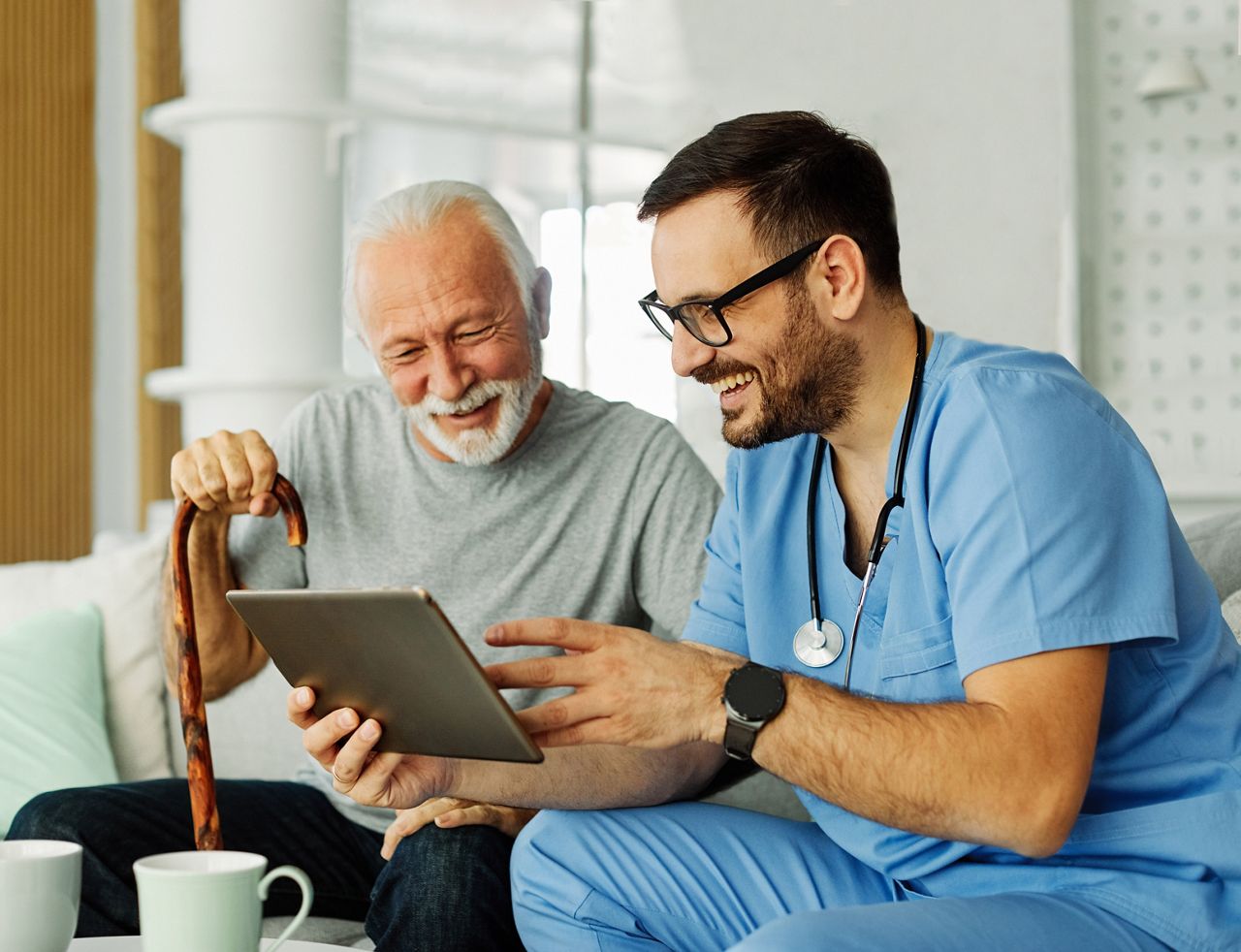 community nurse operating with tablet