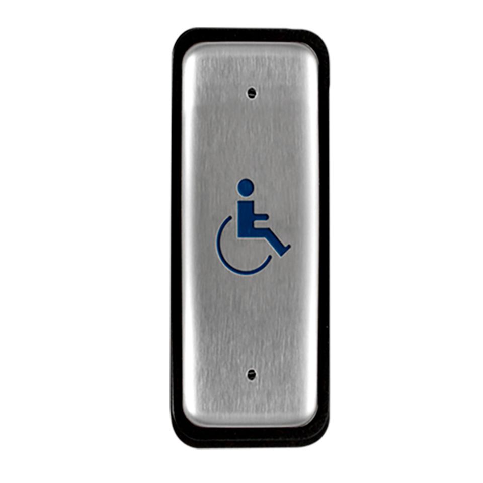 1.5" x 4.75" jamb plate with blue handicap logo and blue "push to open" text
