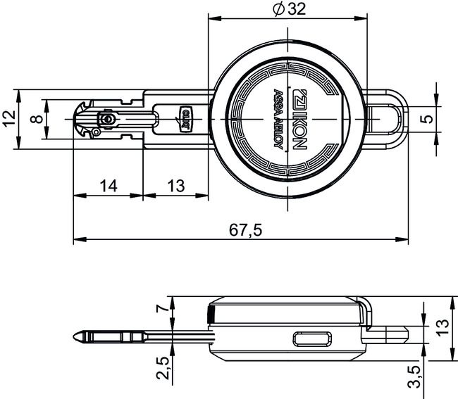 Key eCLIQ N109,V=PR/PSM/PN Technical drawing