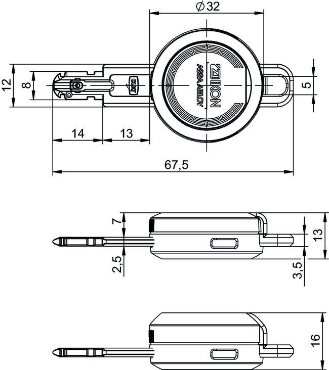 Image: Key eCLIQ N109,V=E3 Technical drawing