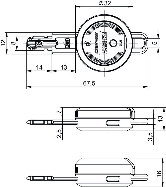 Image: Key eCLIQ N110,V=E2 Technical drawing