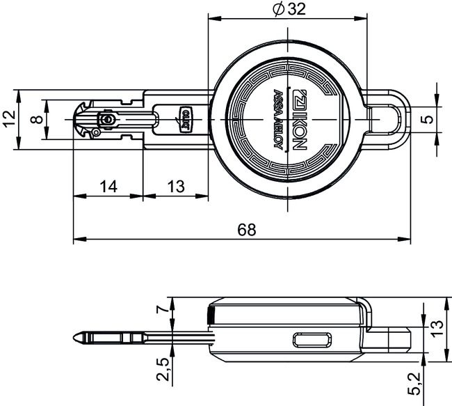 Key eCLIQ N111,V=E2 Technical drawing