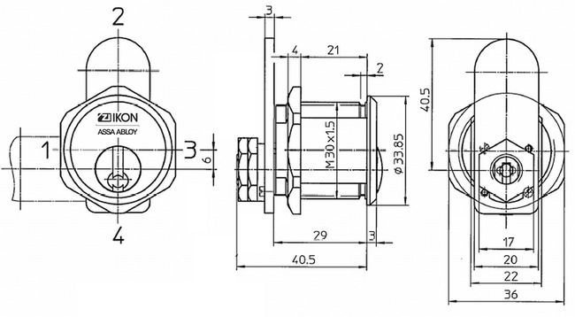 Image: Locking lever cylinder +CLIQ .449,AUS=E29+CLIQ technical drawing