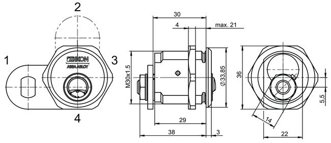 Image: Locking lever cylinder VERSO®CLIQ V320,AUS=1 technical drawing