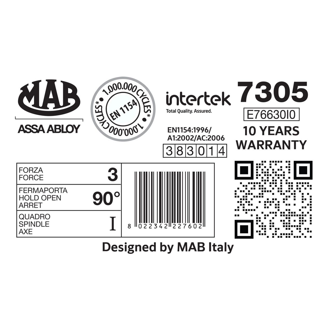 Image: MAB Series 7305 floor spring packaging label