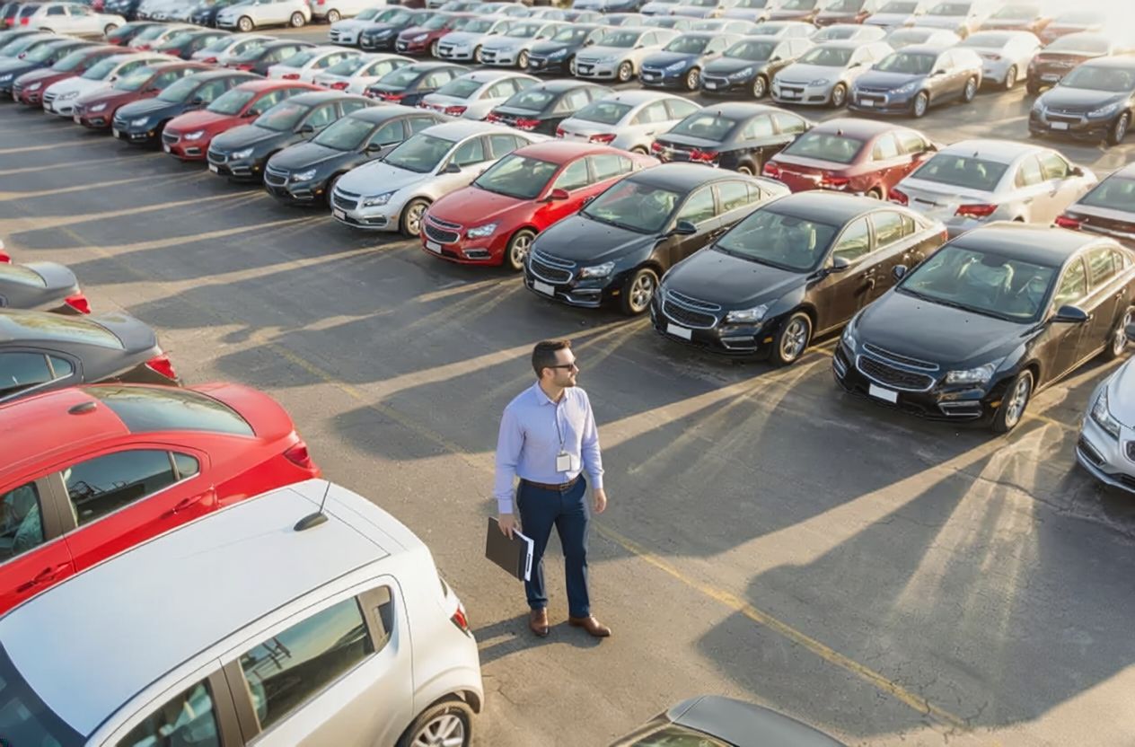 Manager walking car lot