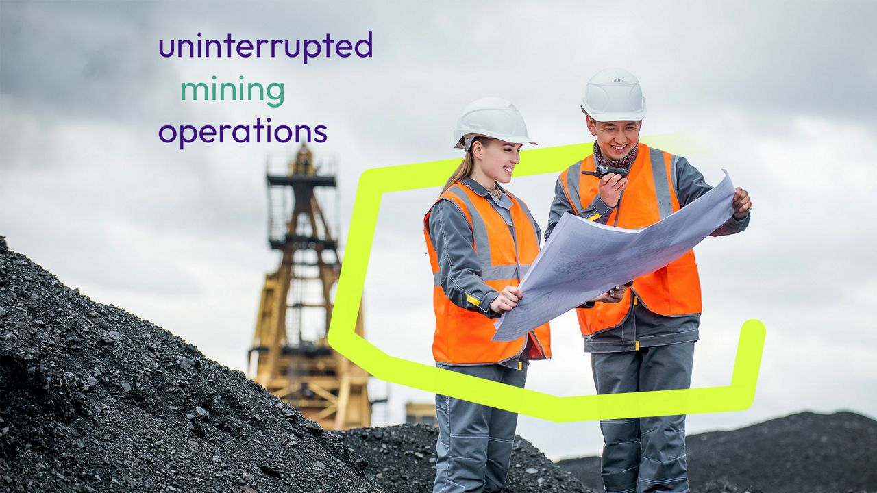 Workers in safety equipments at a mine area.