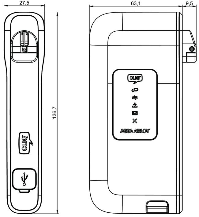Mobile programming device CLIQ® Connect CR05 technical drawing