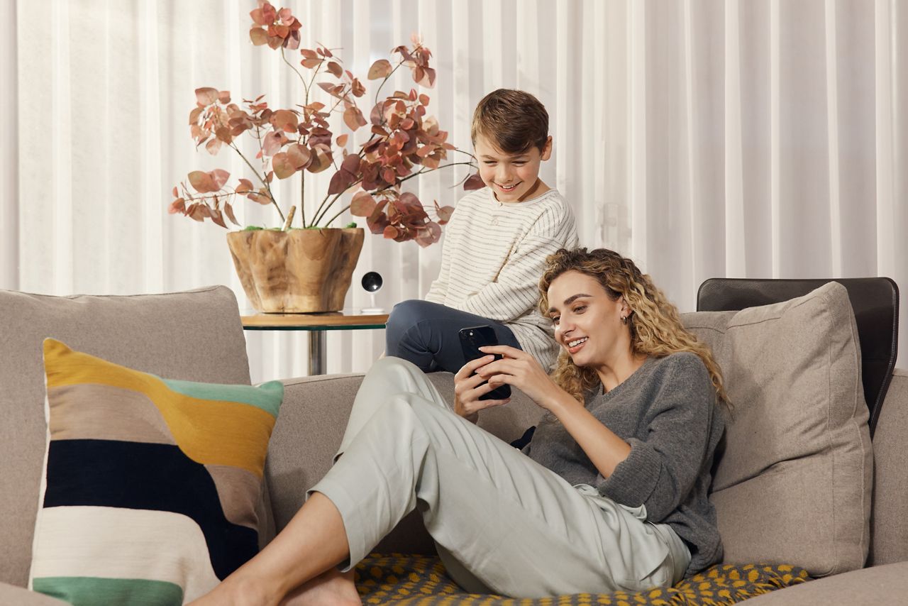 Mother and son on the sofa