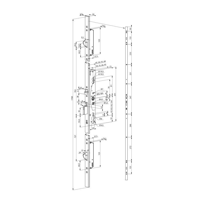 Image: MEDIATOR® multi-point lock 629X_RR technical drawing