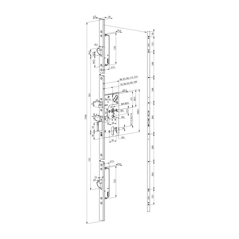 Image: MEDIATOR® multi-point lock 629X_VB technical drawing