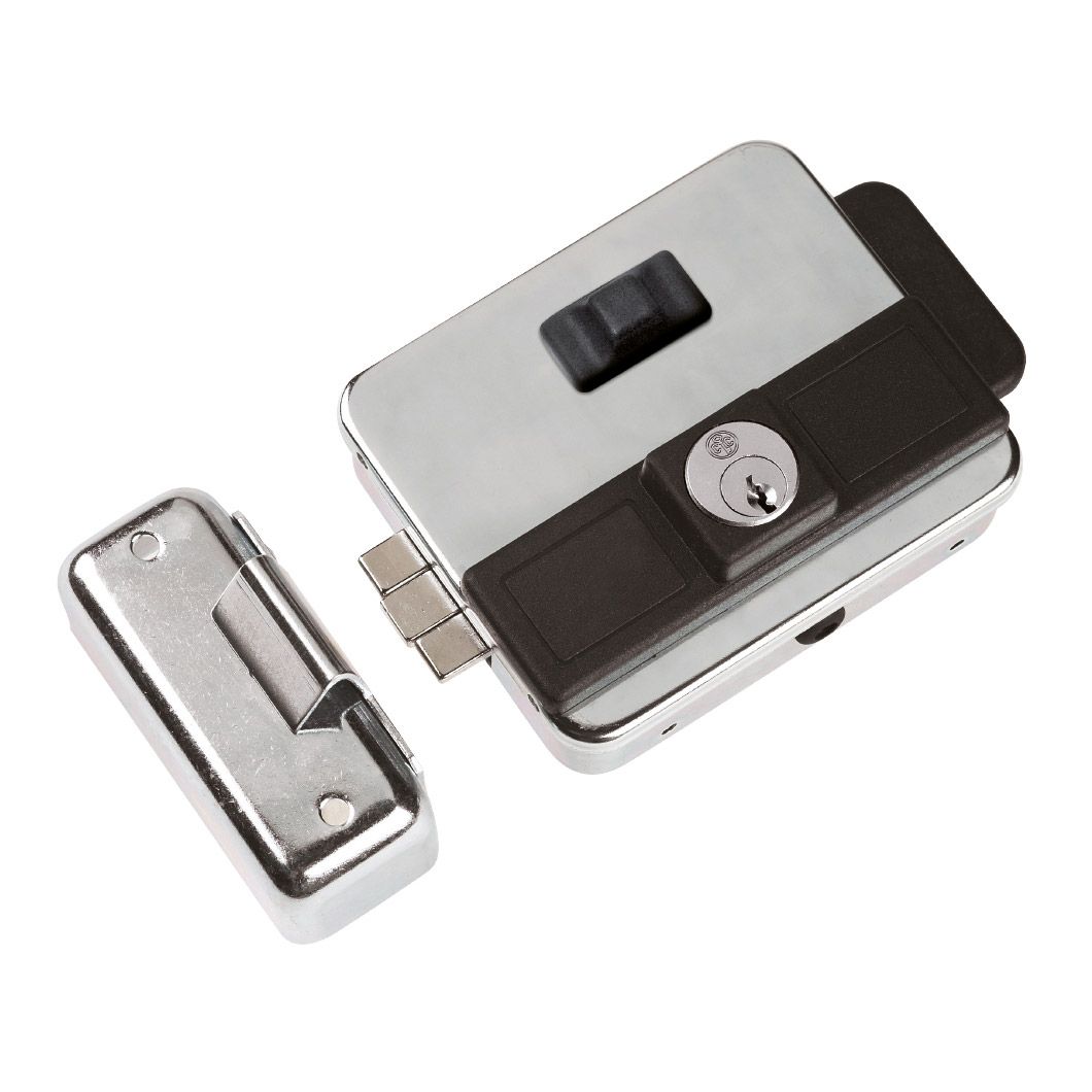 MULTIPLA - Electrical rim locks for wooden doors with button and cylinder