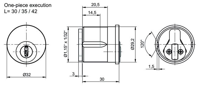 Image: Mortise cylinder eCLIQ N093 technical drawing