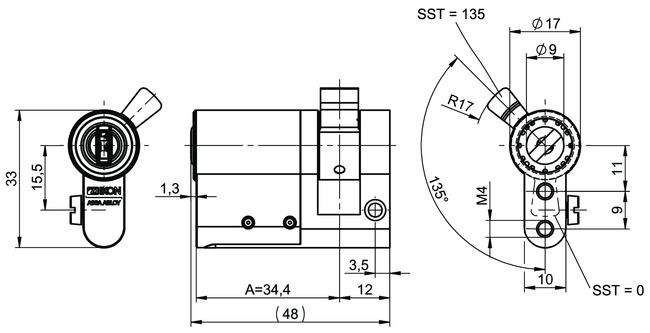 Image: Switch cylinder eCLIQ N098 technical drawing