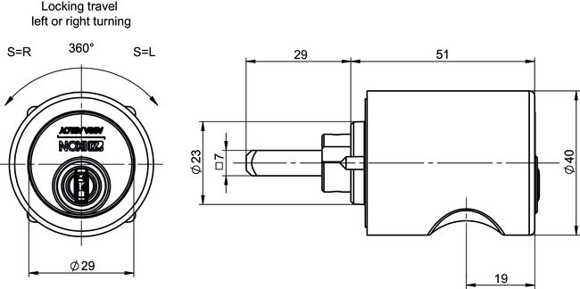 Image: Furniture lock eCLIQ N186 technical drawing