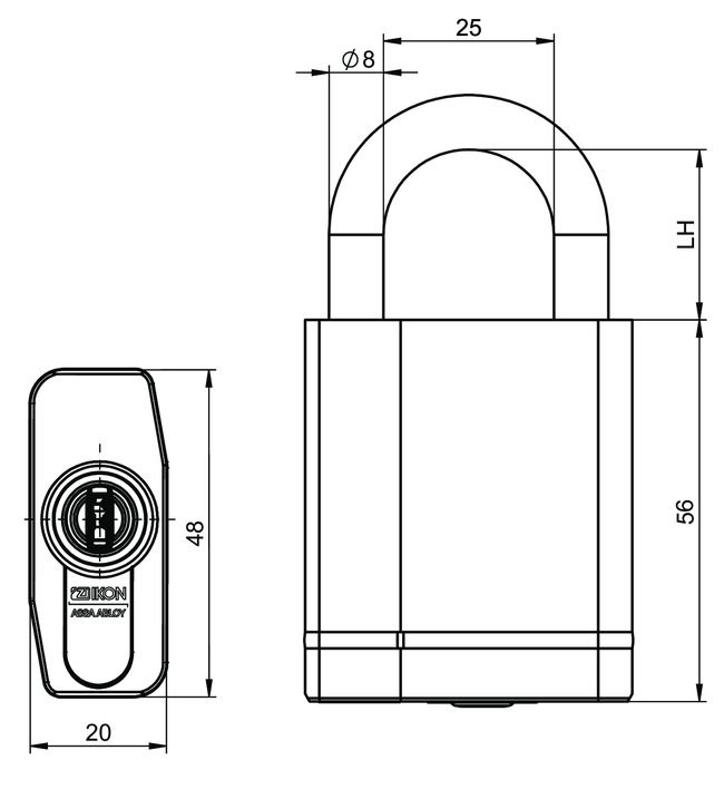 Cylinder padlock eCLIQ N316 technical drawing