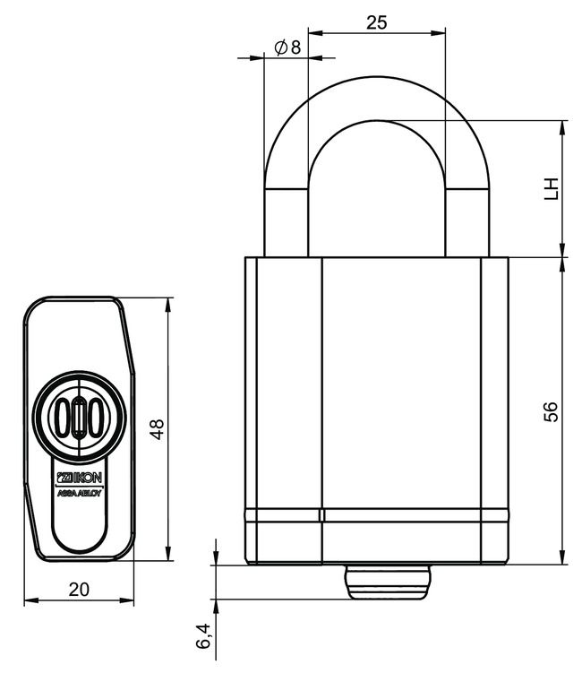 Cylinder padlock eCLIQ N316 technical drawing