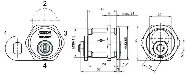 Locking lever cylinder eCLIQ N320,AUS=1 technical drawing