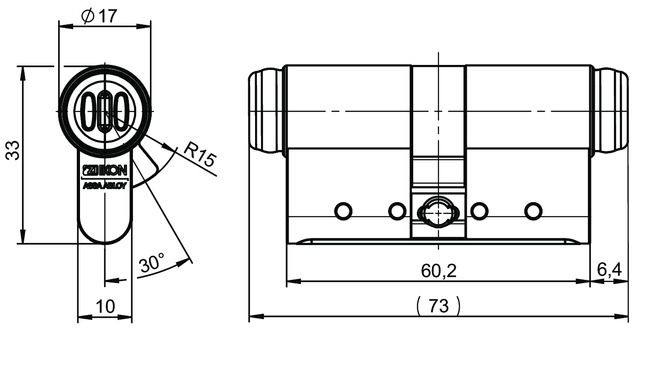 Profile-double cylinder eCLIQ N551 technical drawing