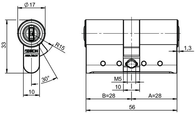 Profile-double cylinder eCLIQ N551 technical drawing