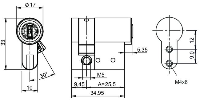 Image: Profile-half cylinder eCLIQ N532,VAR=1901508-FRONT technical drawing