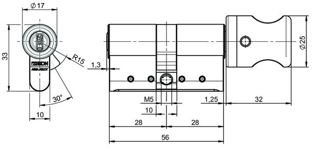 Image: Profile-knob cylinder eCLIQ N534,KNF=91 technical drawing