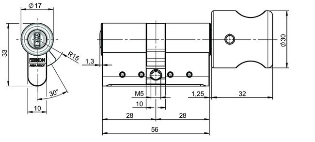 Image: Profile-knob cylinder eCLIQ N534,KNF=9 technical drawing
