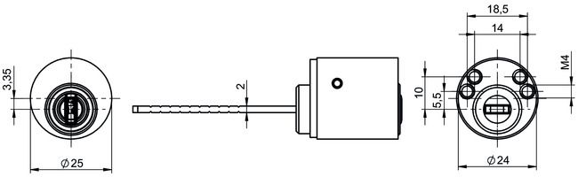 Round cylinder eCLIQ N701 technical drawing