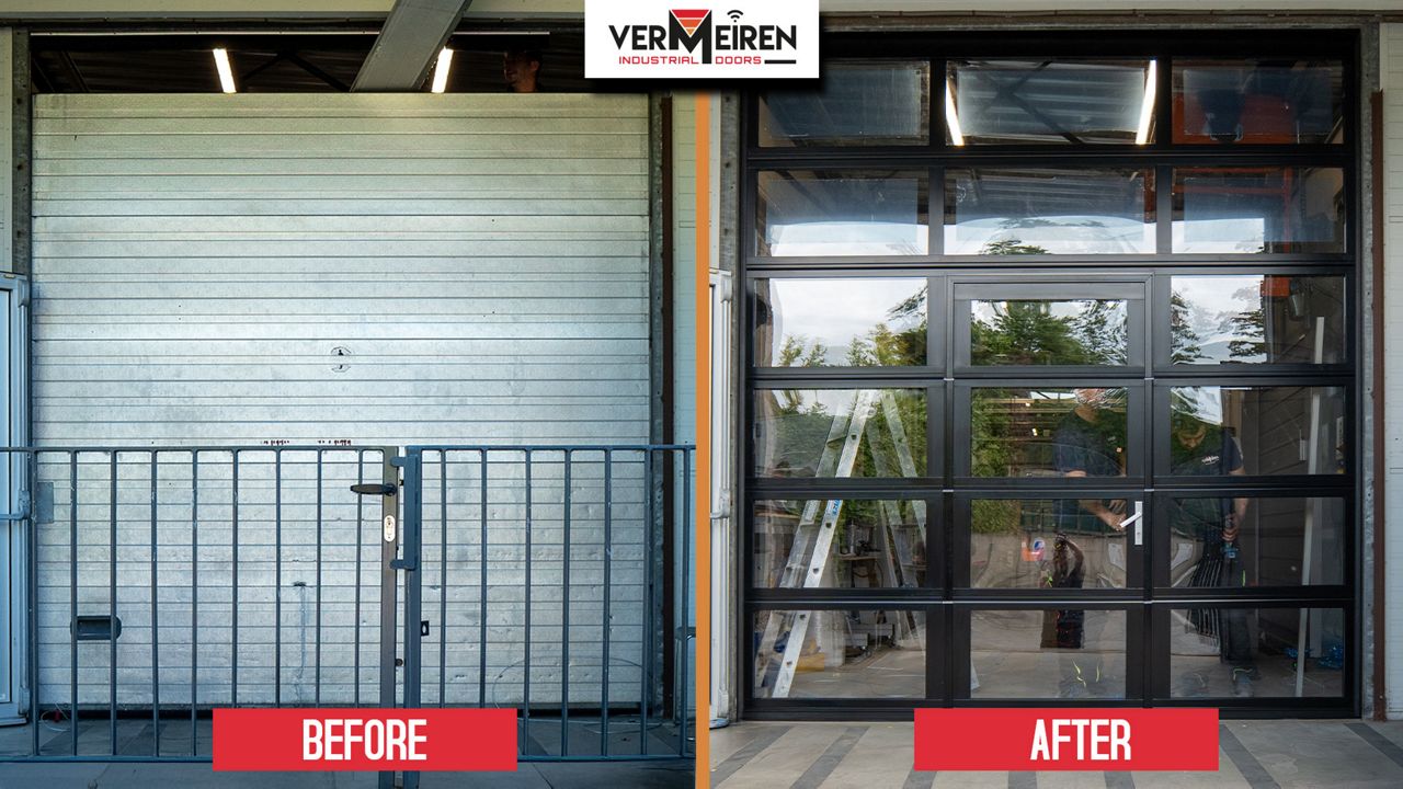 Before and after photo of door installation