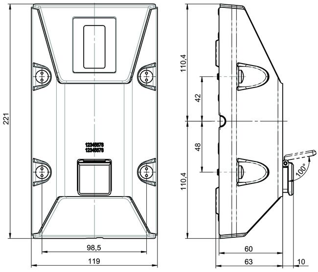 Image: Vandalism proof wall programming device eCLIQ-Remote NR03 technical drawing