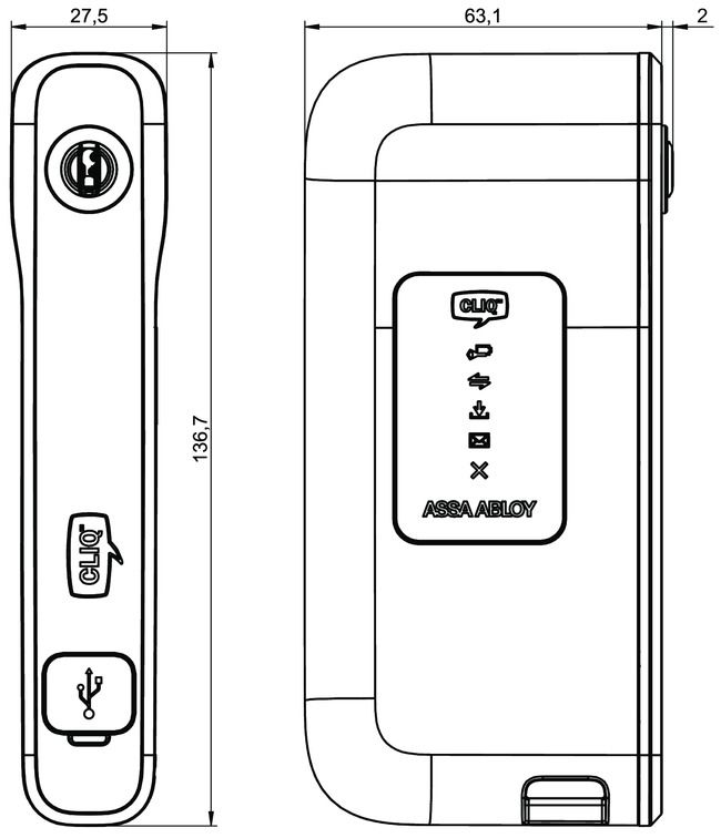 Mobile programming device CLIQ® Connect NR05 technical drawing
