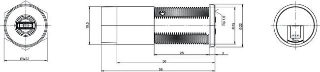 Switch cylinder eCLIQ NT04 technical drawing