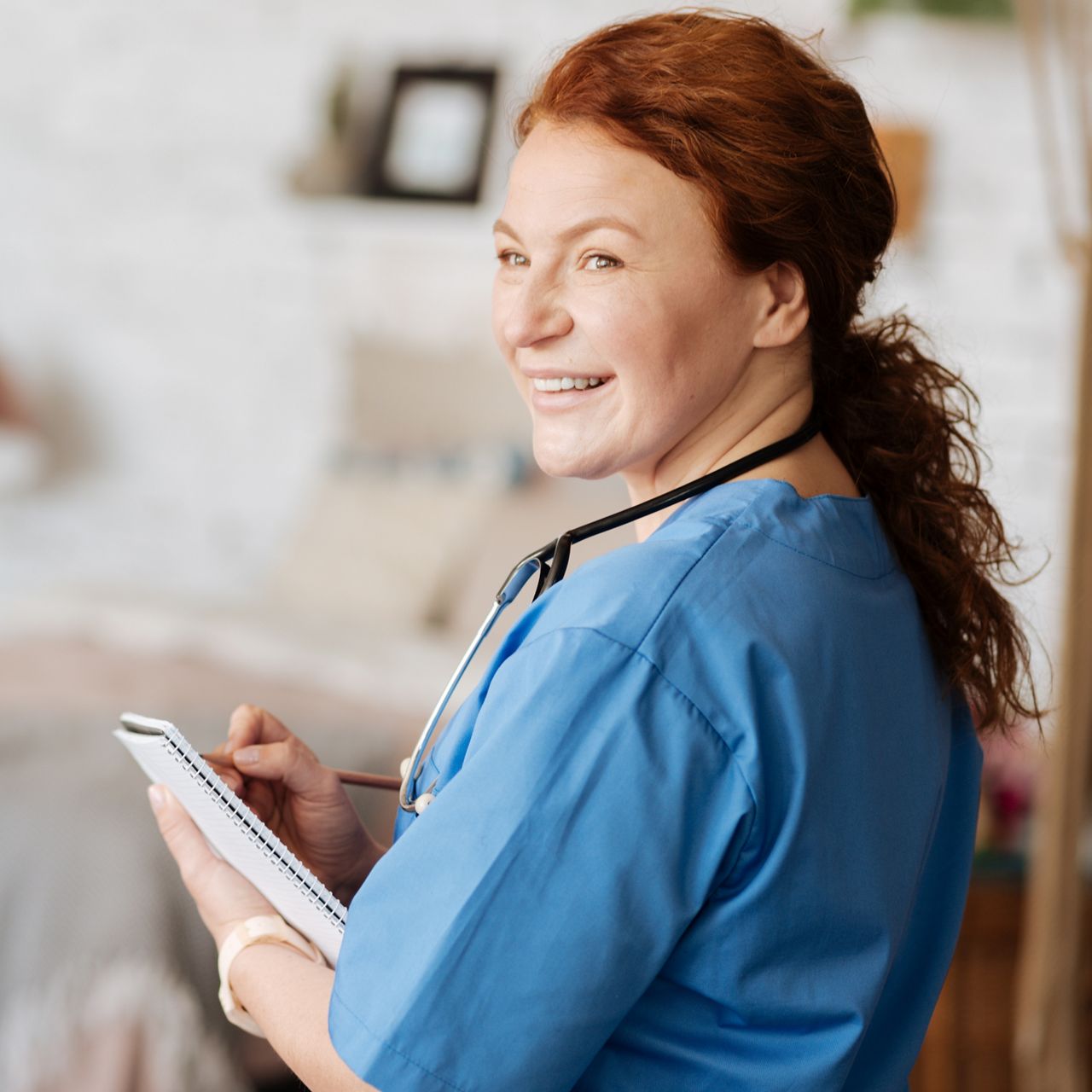 Female doctor and patient with crutches.
