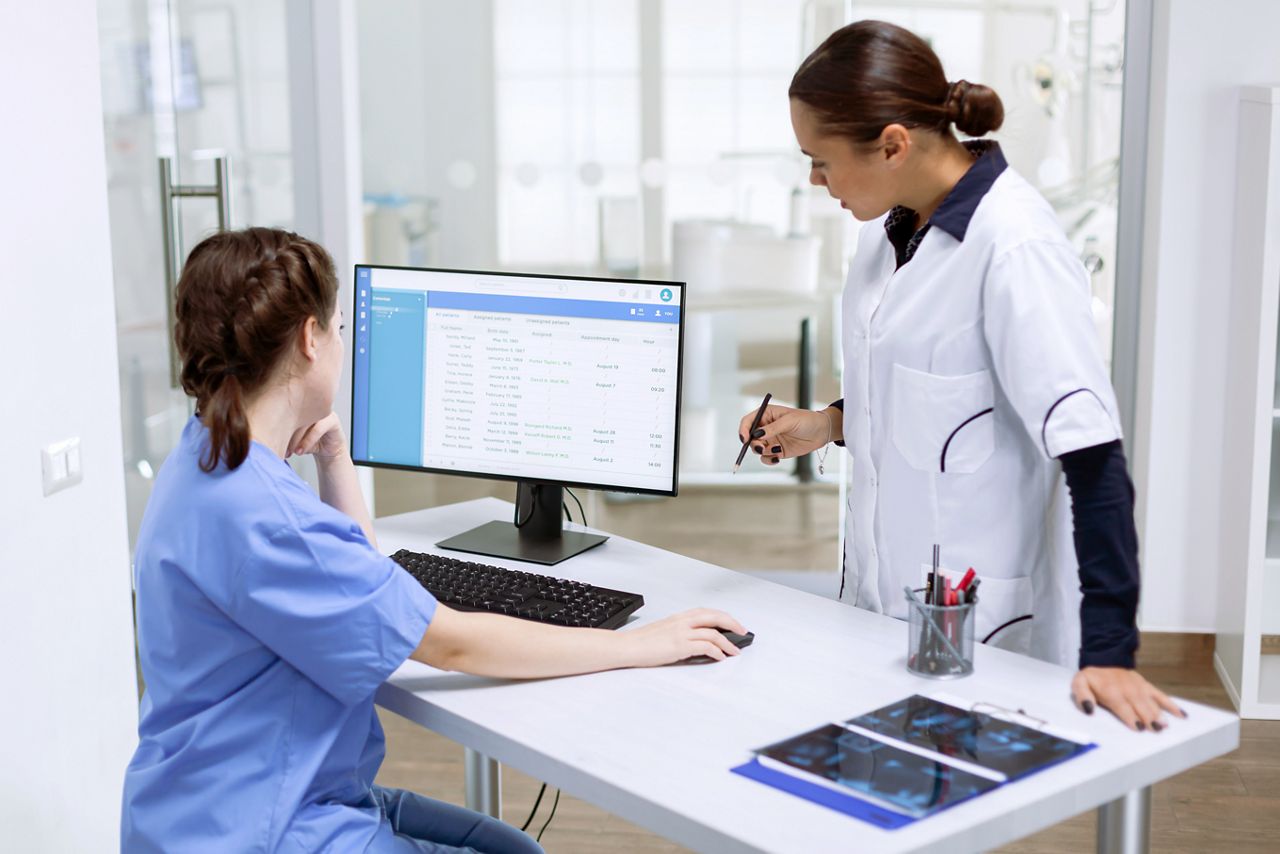 Nurse and doctor working.