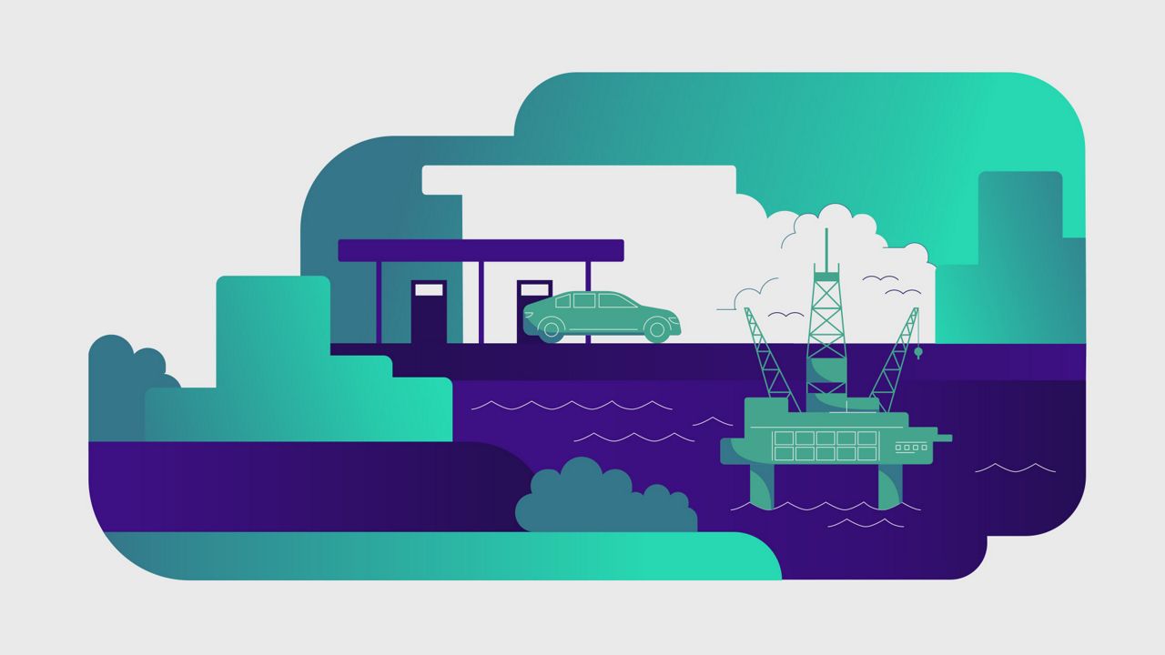 An illustration of oil and gas infrastructure.