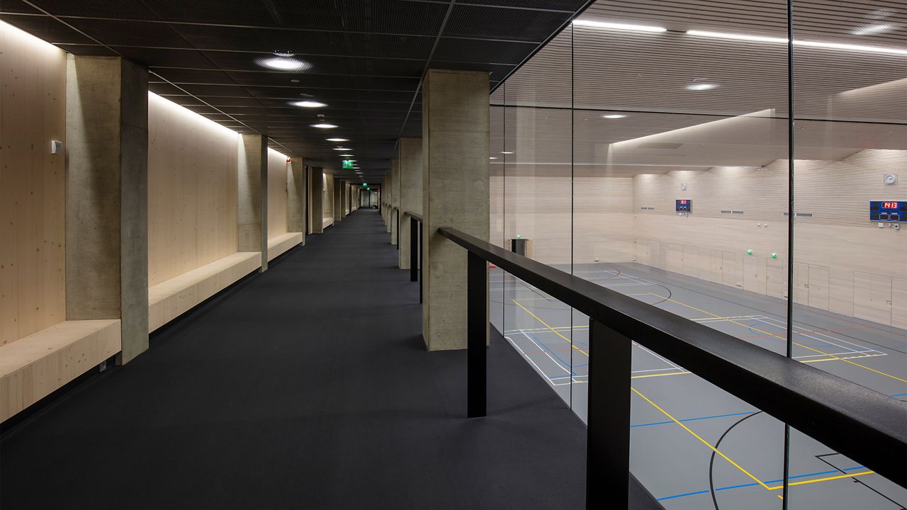 Interior hallway and sports court