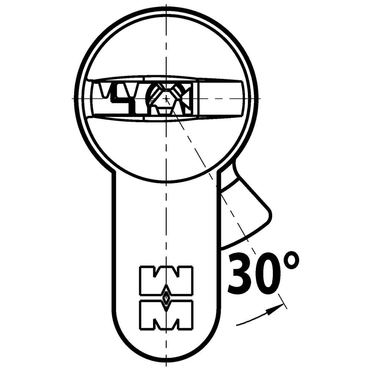 30° off-centered cam rest position