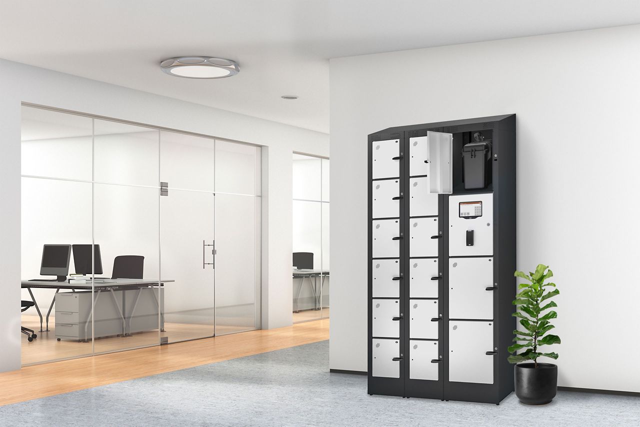 Personnel deposit locker in a commercial office setting