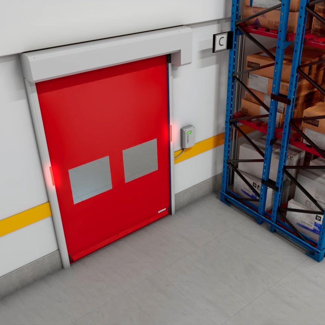 Red Dynaco door shown from above.
