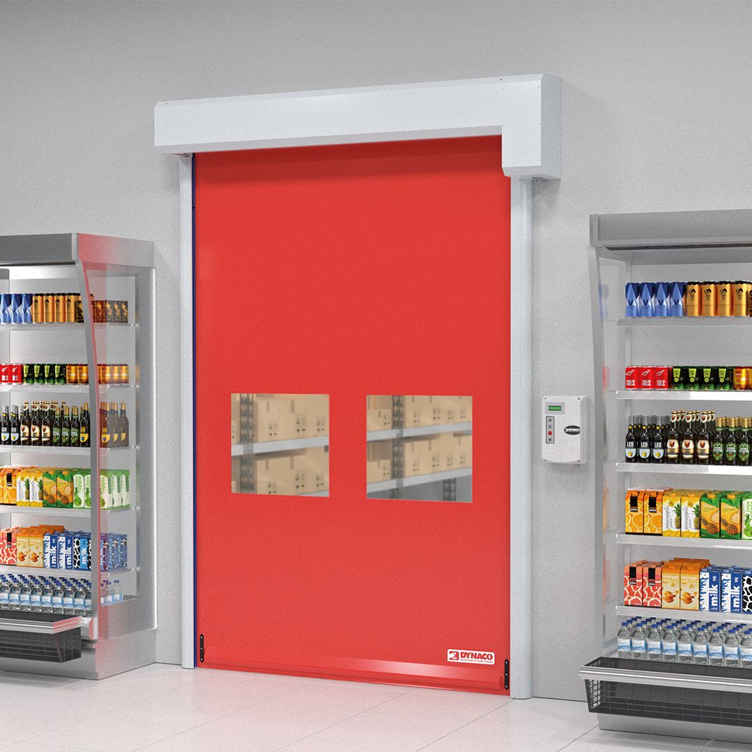 Red Dynaco door in super market.