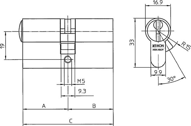 Profile-double cylinder +CLIQ .551+CLIQ technical drawing