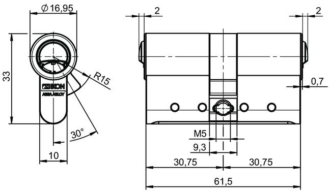 Image: Profile-double cylinder VERSO®CLIQ V531 technical drawing