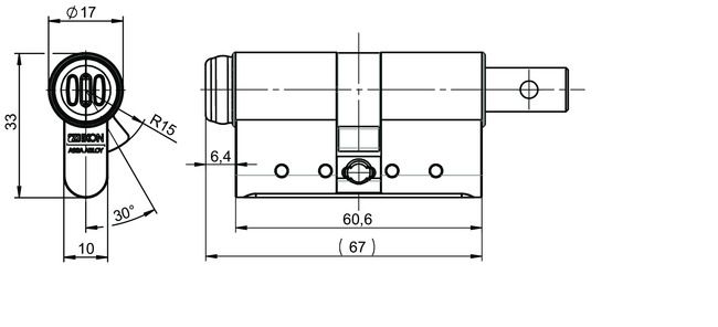 Image: Profile-knob cylinder CLIQ® Go N534,KNF=1,SERVICE=CLIQGo technical drawing