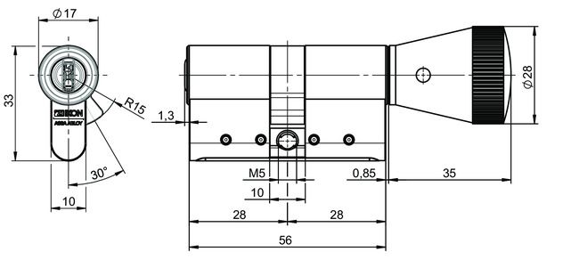 Image: Profile-knob cylinder CLIQ® Go N534,KNF=2,SERVICE=CLIQGo technical drawing