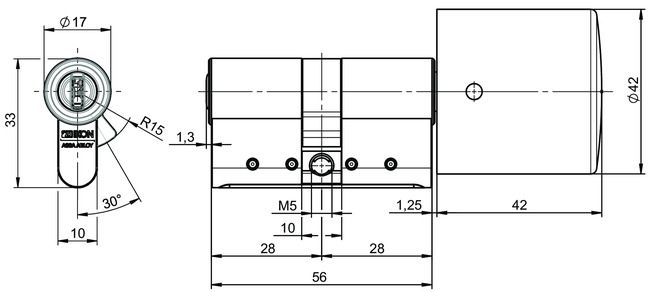 Image: Profile-knob cylinder CLIQ® Go N534,KNF=7,SERVICE=CLIQGo techncial drawing